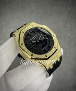 Customised CasiOak with gold frosted case with black silicon custom gshock