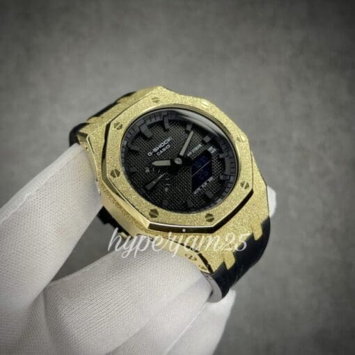 Customised CasiOak with gold frosted case with black silicon custom gshock