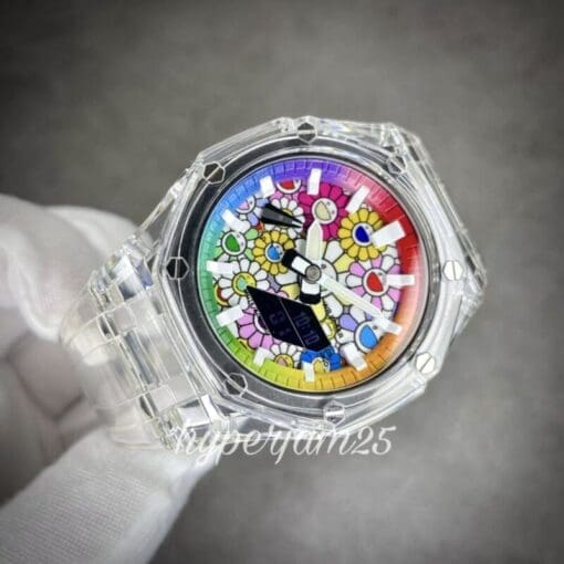 close view of CasiOak Prime - Clear Rainbow Murakami Flower