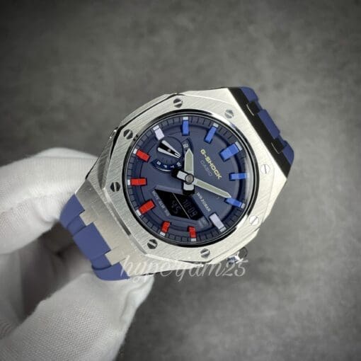 close view of custom casioak gshock ga2100 pepsi