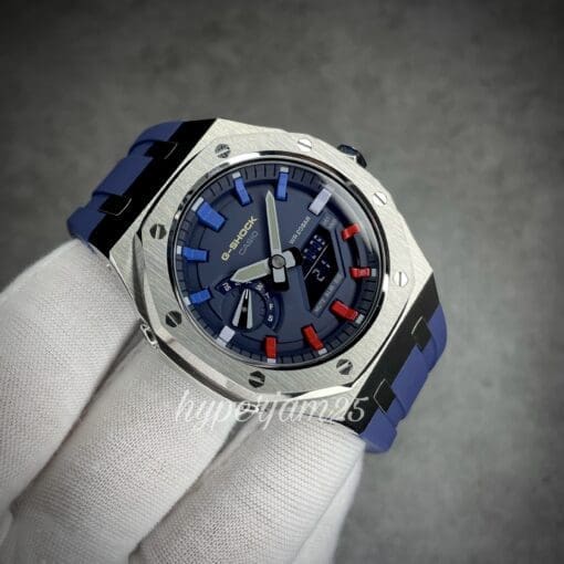 front view of custom casioak gshock ga2100 pepsi