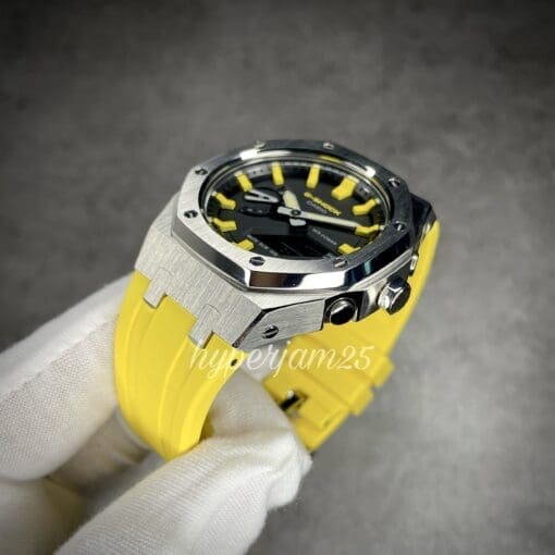 side view of custom casioak gshock ga2100 yellow