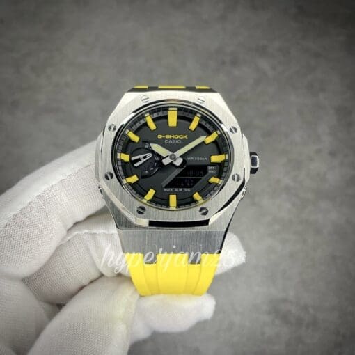 top view of custom casioak gshock ga2100 yellow