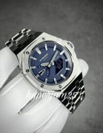 Customized Gshock GA2100 navy blue colour with silver stainless steel case and strap