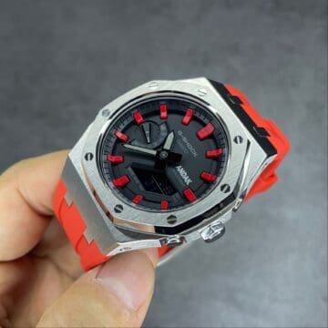 red silver case casioak customized watch