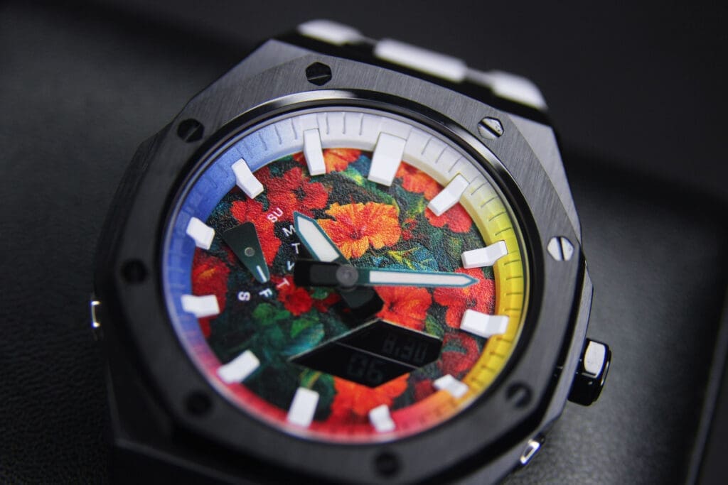 CasiOak customized Gshock watch base on Malaysia national day Merdeka. close up on the dial