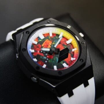 square ratio CasiOak customized Gshock watch base on Malaysia national day Merdeka. close up on the dial