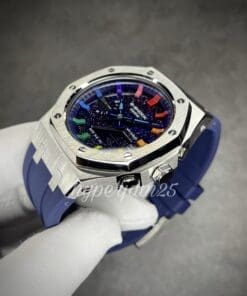 Starry dial and rainbow index on Silver Custom Gshock CasiOak